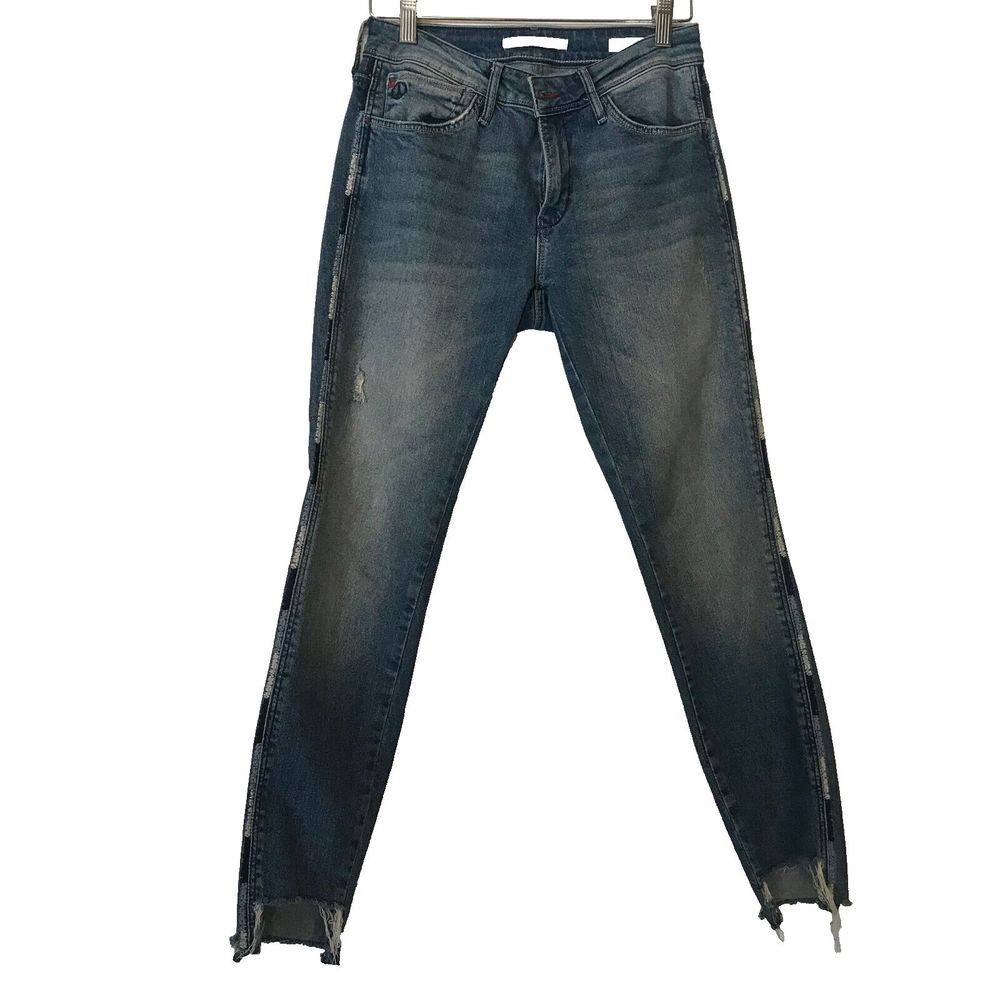 Mavi Jeans Adriana Ankle Super Skinny Distressed Rigid Denim Banded Raw Hem 26